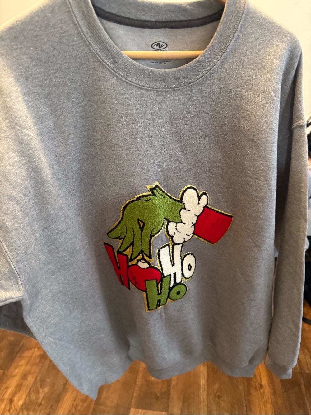 Athletic Works Gray Crewneck Sweater with Green & Red Graphic